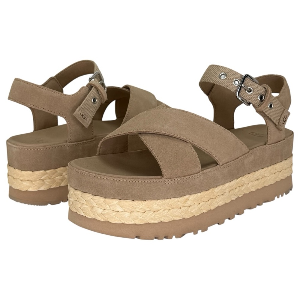 UGG Aubrey Tan Leather Womens Platform Sandals Size 10M - Picture 12 of 14